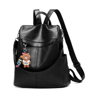 2019 Newfashioned Women Backpack-Black Leather