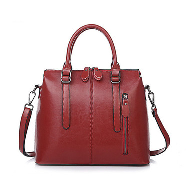 Oil Wax Leather Shoulder Bag-Red