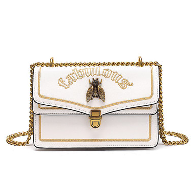 2019 Metal Bee Clasp Shoulder Bag-White