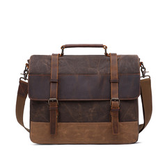Vintage Genuine Leather Waxed Canvas Waterproof Bag Brown