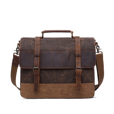 Vintage Genuine Leather Waxed Canvas Waterproof Bag Brown