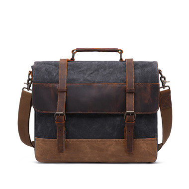 Vintage Genuine Leather Waxed Canvas Waterproof Bag Dark Gray
