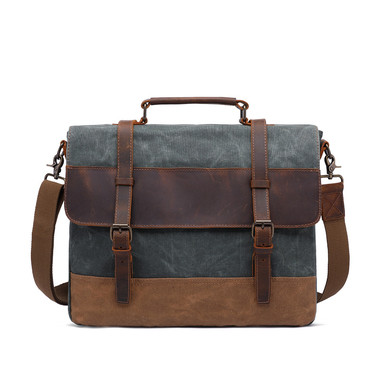 Vintage Genuine Leather Waxed Canvas Waterproof Bag Coral Blue