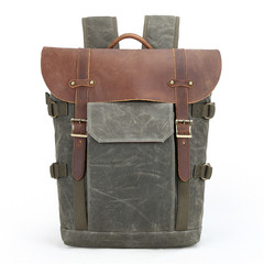 Vintage Genuine Leather Waxed Canvas Waterproof Camera Backpack