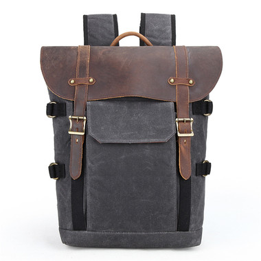 Vintage Genuine Leather Waxed Canvas Waterproof Camera Backpack